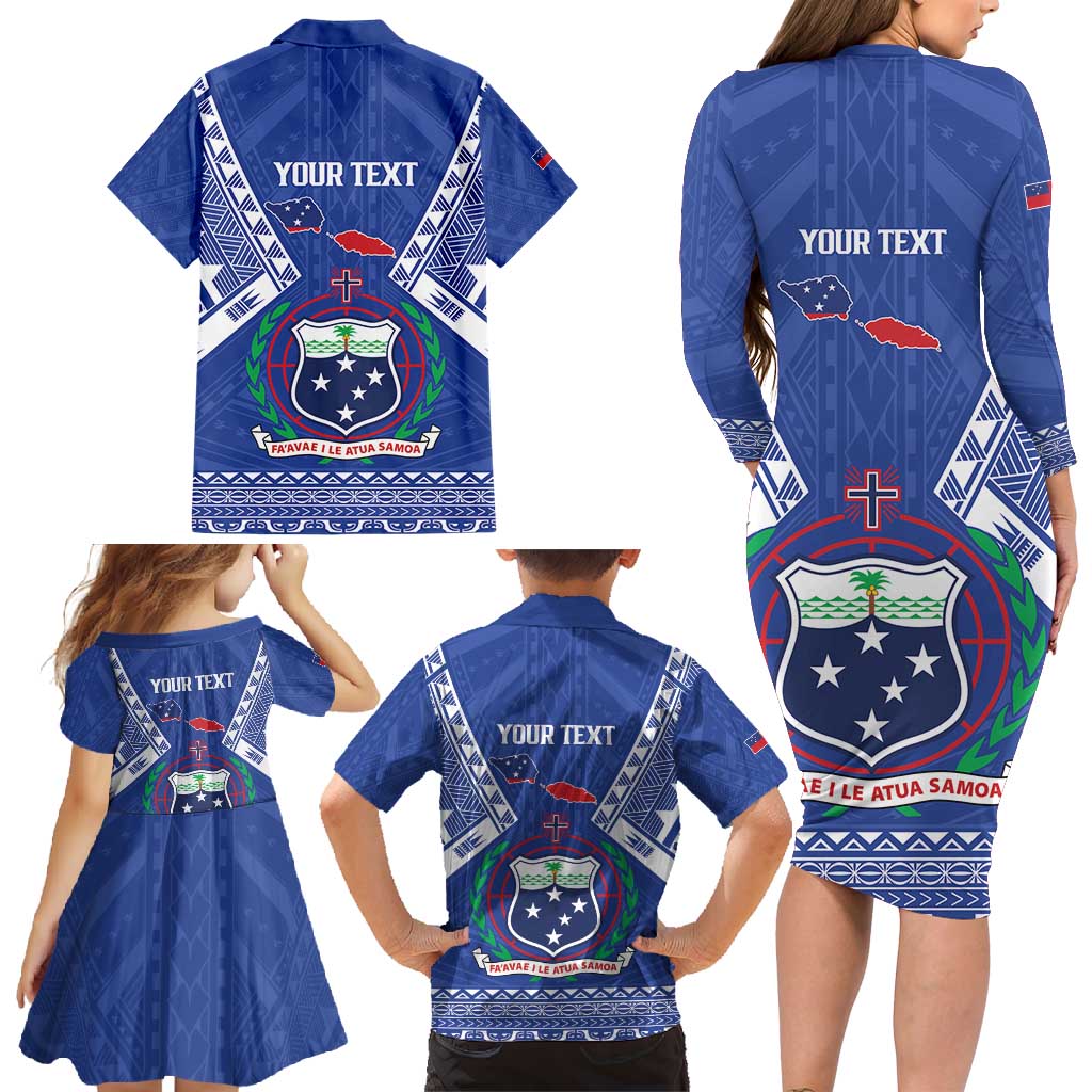 Personalised Samoa 685 Family Matching Long Sleeve Bodycon Dress and Hawaiian Shirt Samoan Pride Coat Of Arms LT14 - Polynesian Pride
