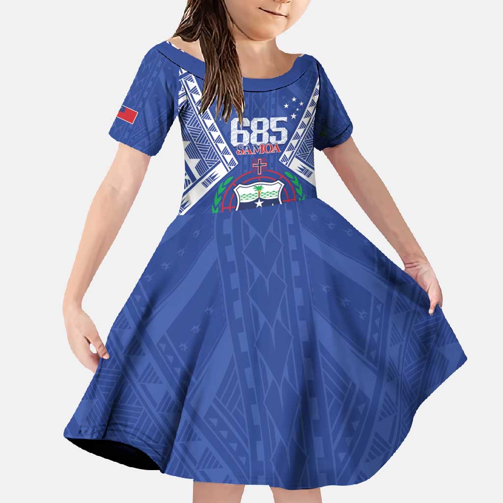 Personalised Samoa 685 Family Matching Mermaid Dress and Hawaiian Shirt Samoan Pride Coat Of Arms LT14 Daughter's Dress Blue - Polynesian Pride