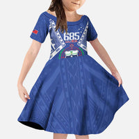 Personalised Samoa 685 Family Matching Mermaid Dress and Hawaiian Shirt Samoan Pride Coat Of Arms LT14 Daughter's Dress Blue - Polynesian Pride