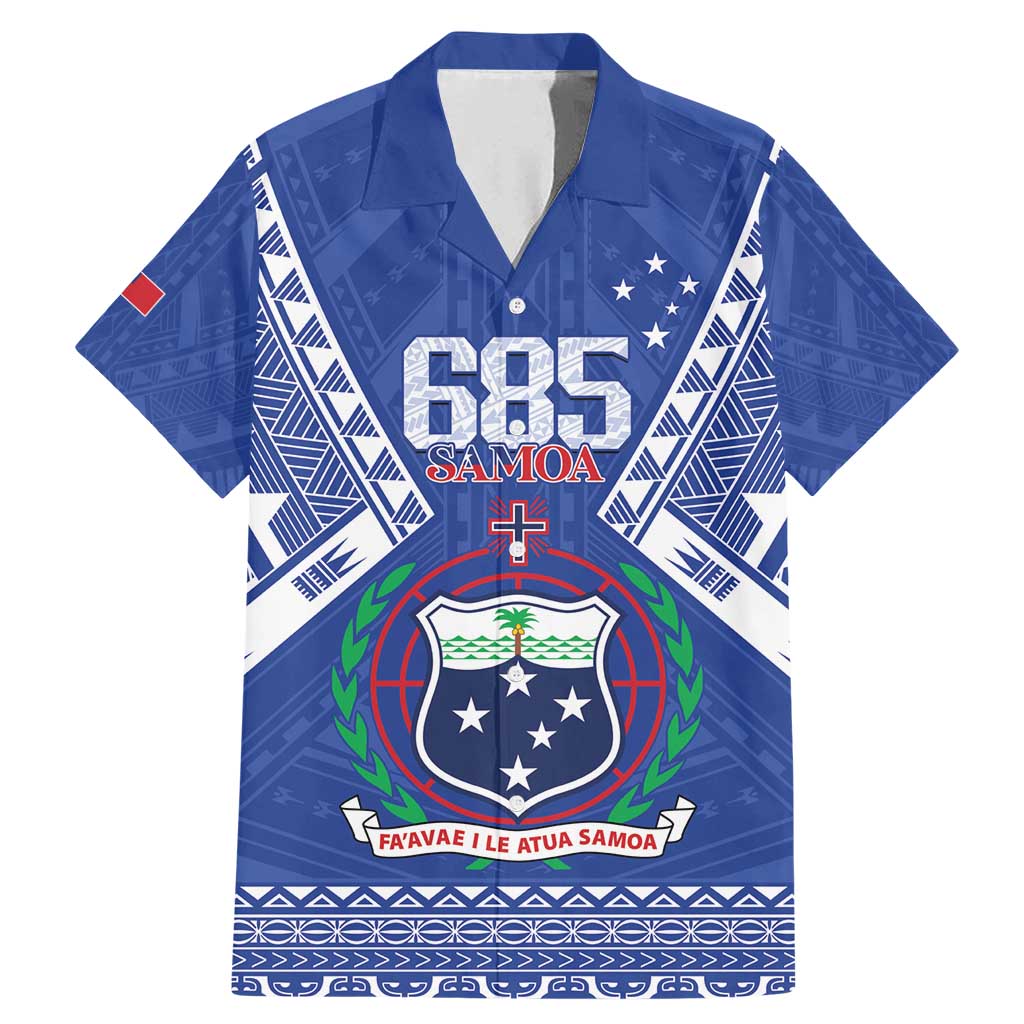 Personalised Samoa 685 Family Matching Mermaid Dress and Hawaiian Shirt Samoan Pride Coat Of Arms LT14 Dad's Shirt - Short Sleeve Blue - Polynesian Pride