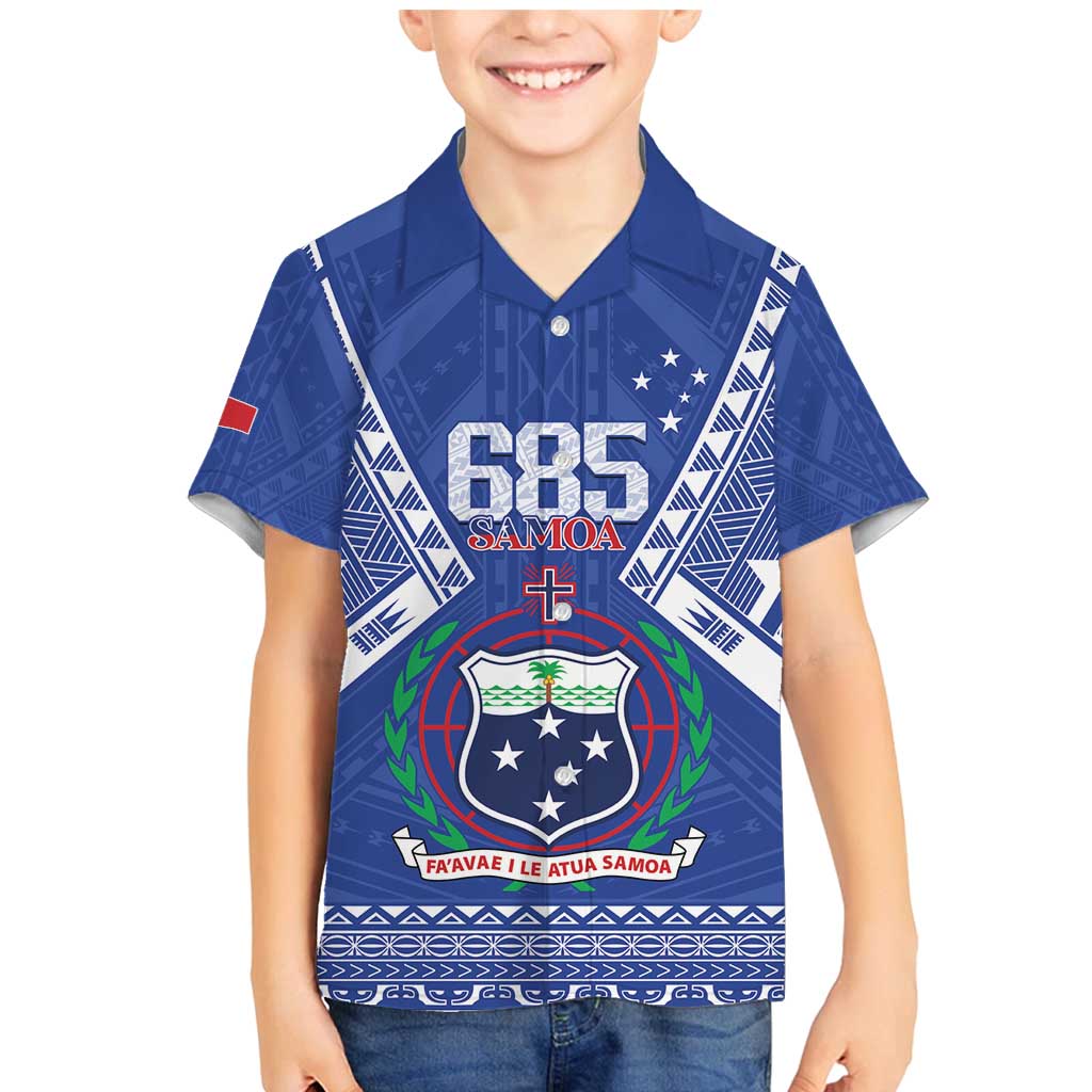 Personalised Samoa 685 Family Matching Mermaid Dress and Hawaiian Shirt Samoan Pride Coat Of Arms LT14 Son's Shirt Blue - Polynesian Pride