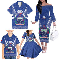 Personalised Samoa 685 Family Matching Off The Shoulder Long Sleeve Dress and Hawaiian Shirt Samoan Pride Coat Of Arms LT14 - Polynesian Pride