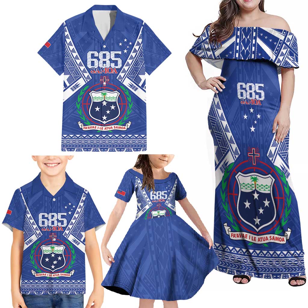 Personalised Samoa 685 Family Matching Off Shoulder Maxi Dress and Hawaiian Shirt Samoan Pride Coat Of Arms LT14 - Polynesian Pride