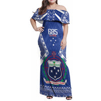 Personalised Samoa 685 Family Matching Off Shoulder Maxi Dress and Hawaiian Shirt Samoan Pride Coat Of Arms LT14 Mom's Dress Blue - Polynesian Pride