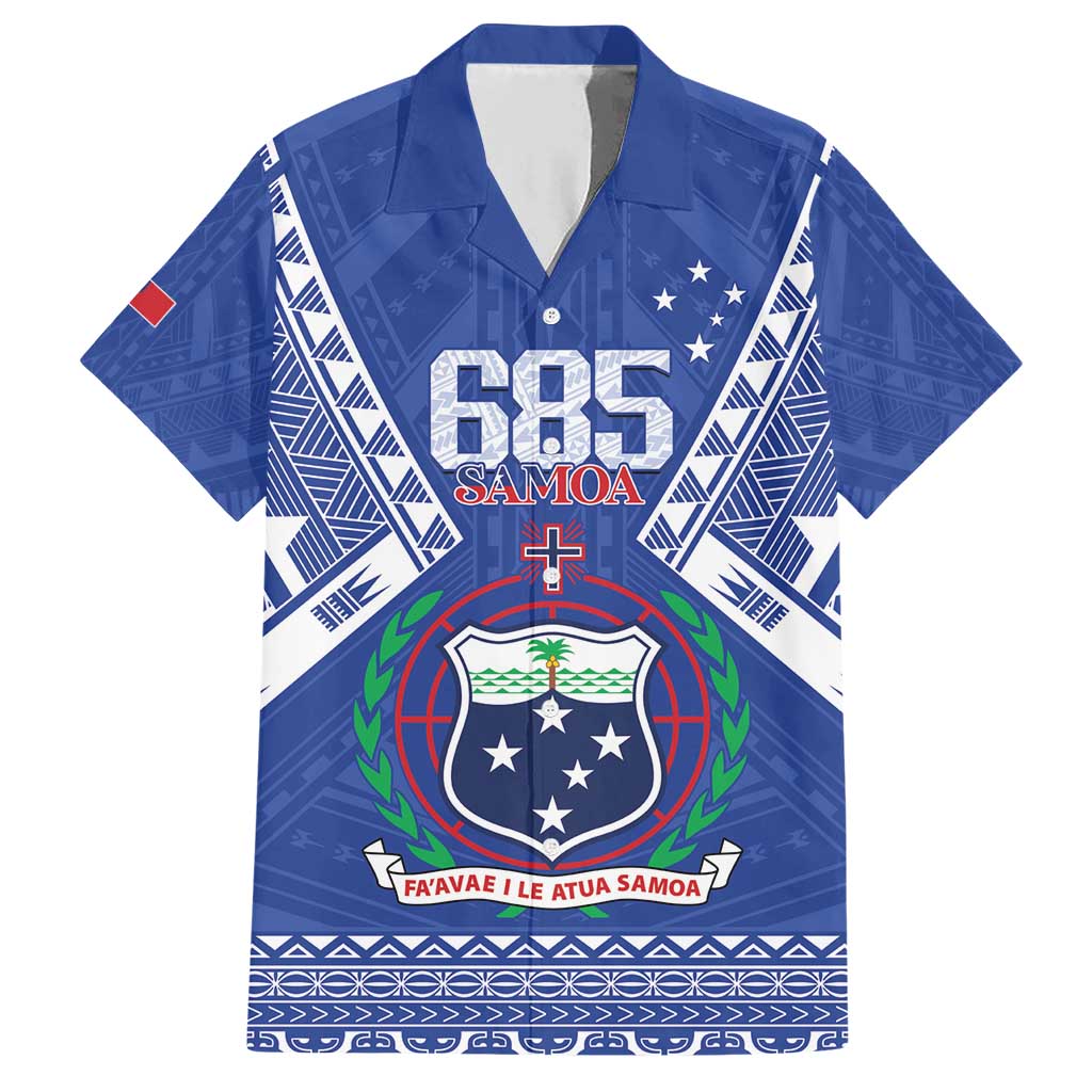 Personalised Samoa 685 Family Matching Short Sleeve Bodycon Dress and Hawaiian Shirt Samoan Pride Coat Of Arms LT14 Dad's Shirt - Short Sleeve Blue - Polynesian Pride