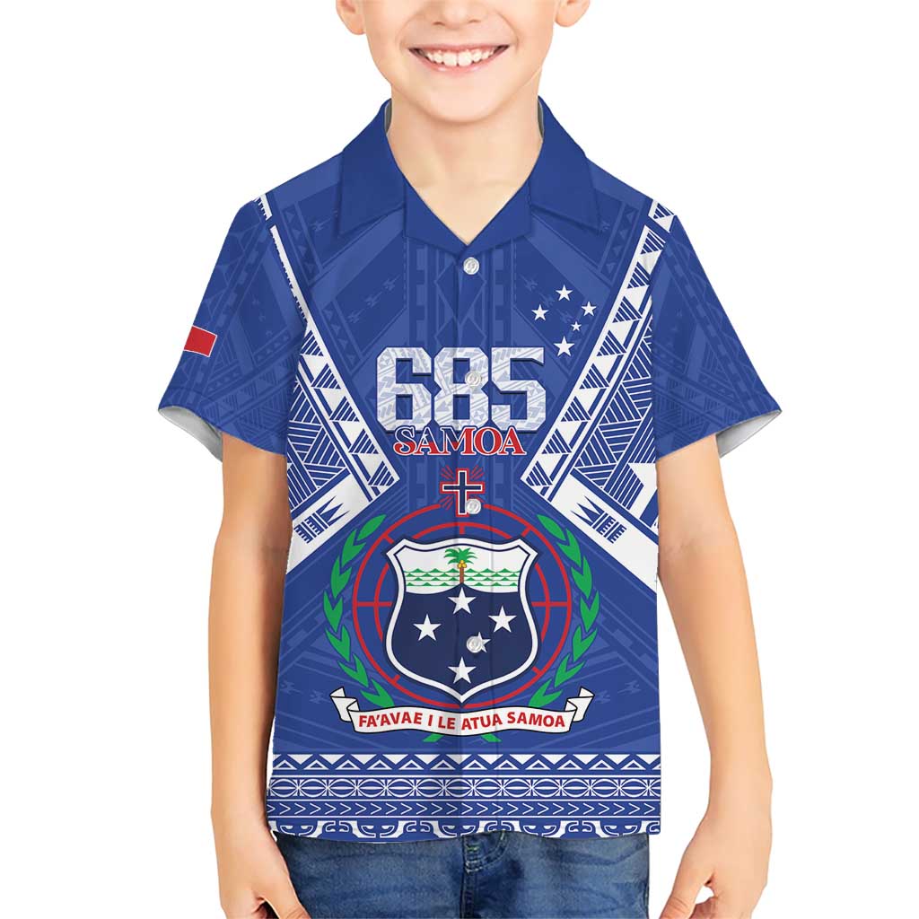 Personalised Samoa 685 Family Matching Short Sleeve Bodycon Dress and Hawaiian Shirt Samoan Pride Coat Of Arms LT14 Son's Shirt Blue - Polynesian Pride