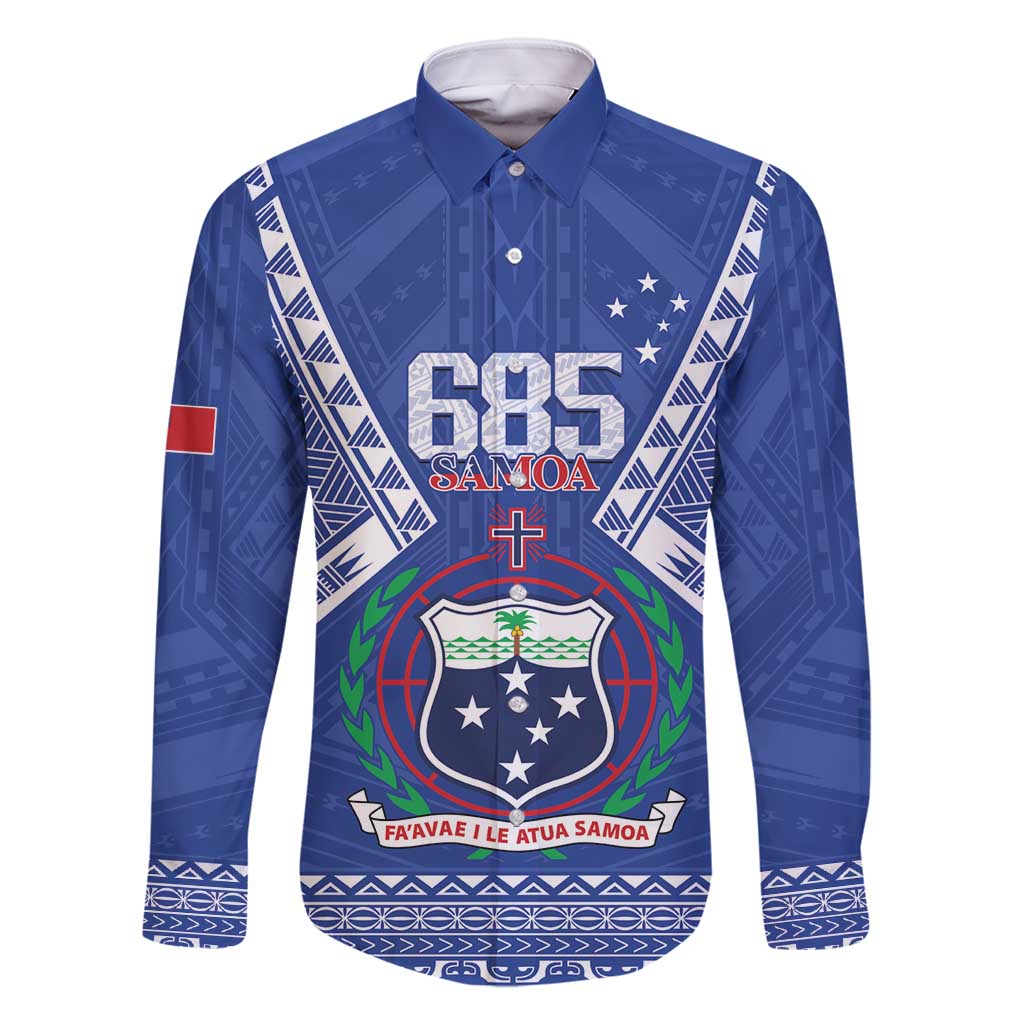 Personalised Samoa 685 Family Matching Summer Maxi Dress and Hawaiian Shirt Samoan Pride Coat Of Arms LT14 Dad's Shirt - Long Sleeve Blue - Polynesian Pride