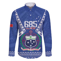 Personalised Samoa 685 Family Matching Summer Maxi Dress and Hawaiian Shirt Samoan Pride Coat Of Arms LT14 Dad's Shirt - Long Sleeve Blue - Polynesian Pride