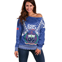 Personalised Samoa 685 Off Shoulder Sweater Samoan Pride Coat Of Arms - Polynesian Pride