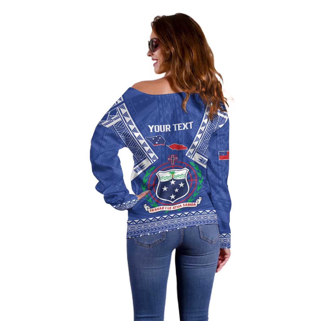Personalised Samoa 685 Off Shoulder Sweater Samoan Pride Coat Of Arms - Polynesian Pride