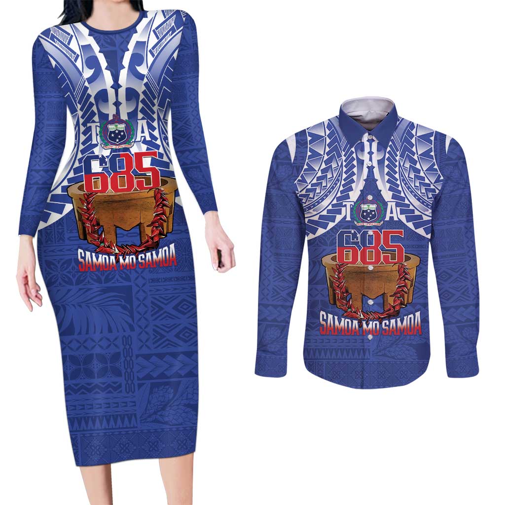 Toa Samoa Rugby Couples Matching Long Sleeve Bodycon Dress and Long Sleeve Button Shirt 685 Pride Tanoa Ula Fala - Polynesian Pride