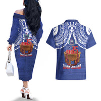 Toa Samoa Rugby Couples Matching Off The Shoulder Long Sleeve Dress and Hawaiian Shirt 685 Pride Tanoa Ula Fala - Polynesian Pride