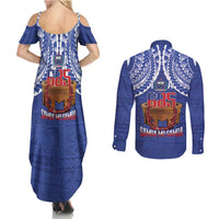 Toa Samoa Rugby Couples Matching Summer Maxi Dress and Long Sleeve Button Shirt 685 Pride Tanoa Ula Fala - Polynesian Pride