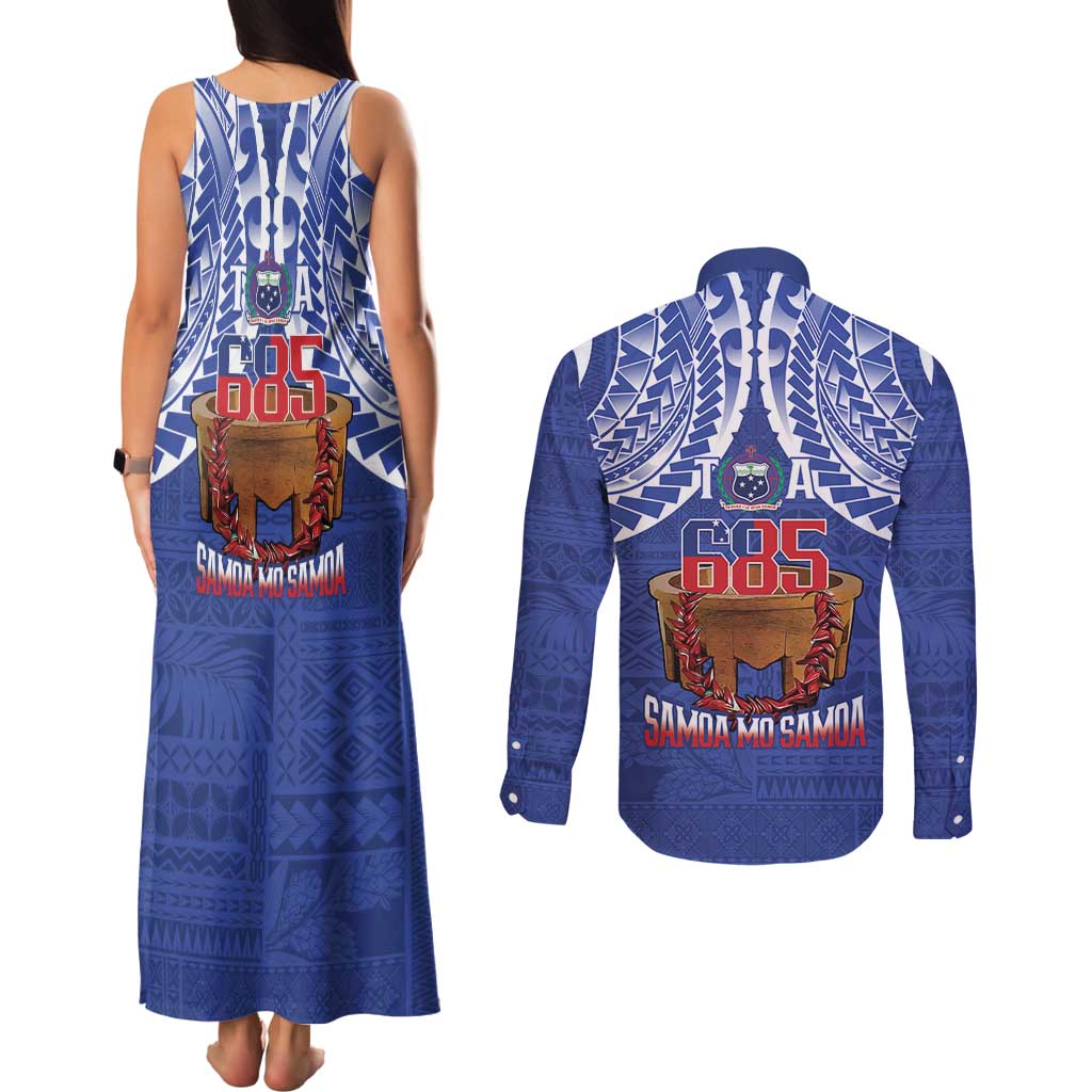 Toa Samoa Rugby Couples Matching Tank Maxi Dress and Long Sleeve Button Shirt 685 Pride Tanoa Ula Fala - Polynesian Pride