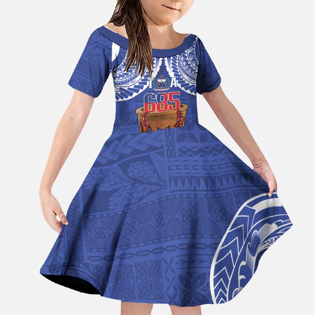 Toa Samoa Rugby Family Matching Long Sleeve Bodycon Dress and Hawaiian Shirt 685 Pride Tanoa Ula Fala LT14 Daughter's Dress Blue - Polynesian Pride
