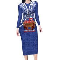 Toa Samoa Rugby Family Matching Long Sleeve Bodycon Dress and Hawaiian Shirt 685 Pride Tanoa Ula Fala LT14 Mom's Dress Blue - Polynesian Pride