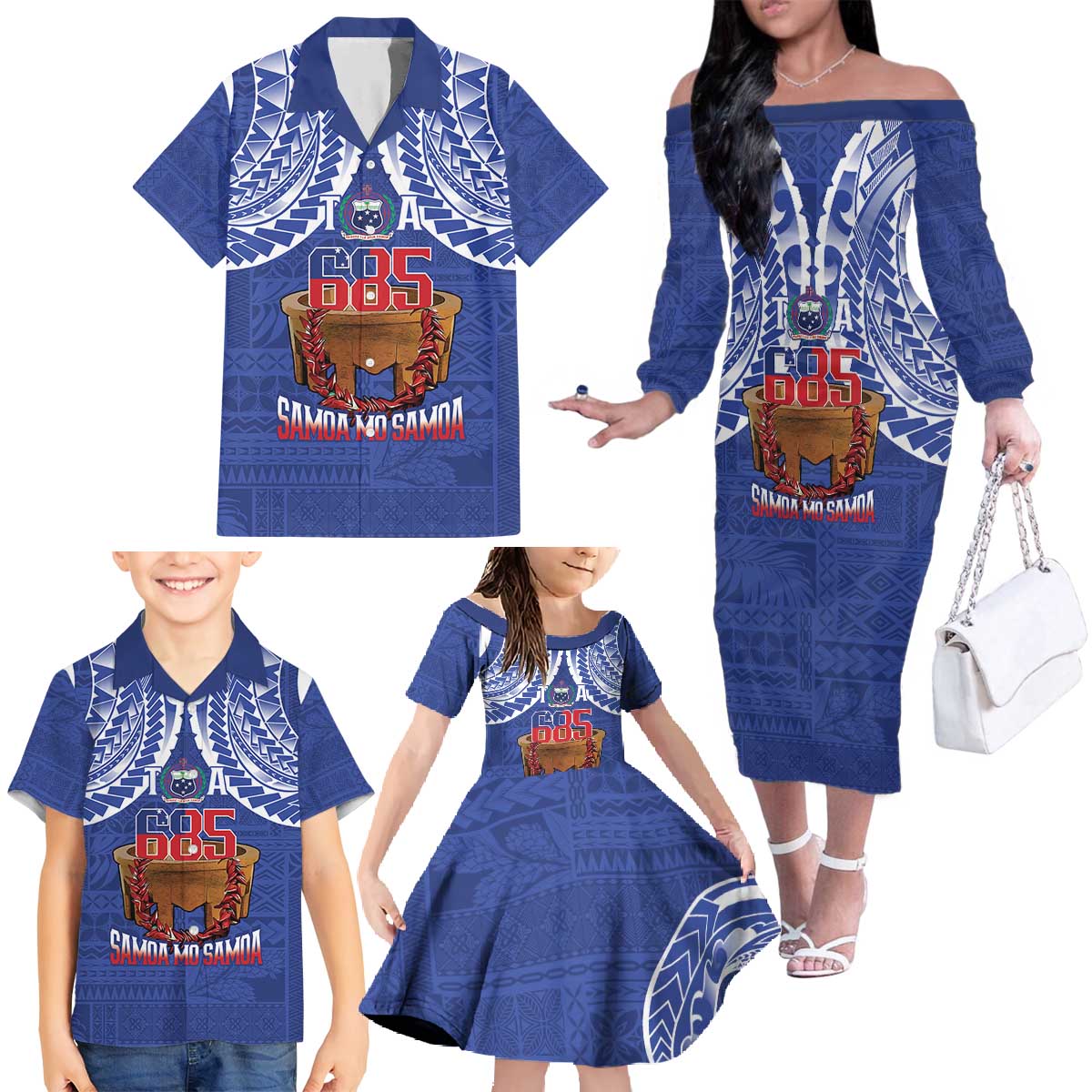 Toa Samoa Rugby Family Matching Off The Shoulder Long Sleeve Dress and Hawaiian Shirt 685 Pride Tanoa Ula Fala LT14 - Polynesian Pride