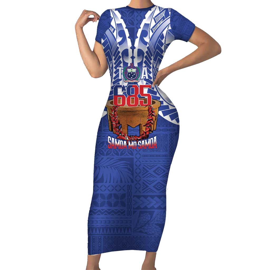 Toa Samoa Rugby Family Matching Short Sleeve Bodycon Dress and Hawaiian Shirt 685 Pride Tanoa Ula Fala LT14 Mom's Dress Blue - Polynesian Pride