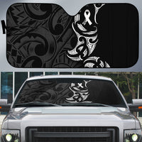 White Ribbon Day New Zealand Auto Sun Shade Aotearoa Maori Pattern LT14 Black - Polynesian Pride