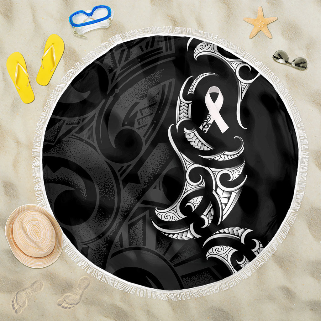 White Ribbon Day New Zealand Beach Blanket Aotearoa Maori Pattern LT14 One Size 150cm Black - Polynesian Pride
