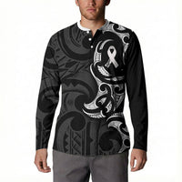 White Ribbon Day New Zealand Button Sweatshirt Aotearoa Maori Pattern LT14 - Polynesian Pride