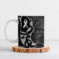 White Ribbon Day New Zealand Ceramic Mug Aotearoa Maori Pattern LT14 Black - Polynesian Pride
