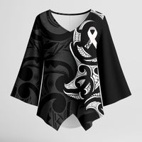 White Ribbon Day New Zealand Kimono Sleeve Blouse Aotearoa Maori Pattern LT14 Female Black - Polynesian Pride