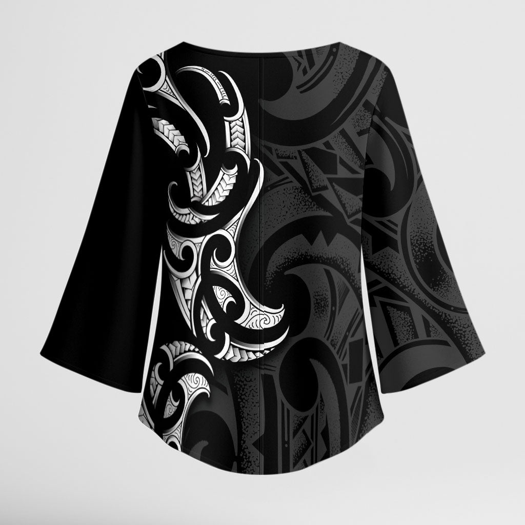 White Ribbon Day New Zealand Kimono Sleeve Blouse Aotearoa Maori Pattern LT14 - Polynesian Pride
