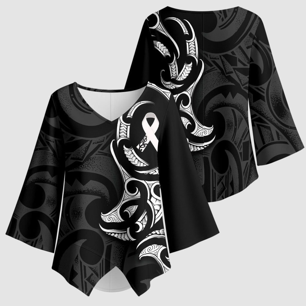 White Ribbon Day New Zealand Kimono Sleeve Blouse Aotearoa Maori Pattern LT14 - Polynesian Pride
