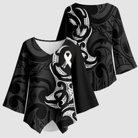 White Ribbon Day New Zealand Kimono Sleeve Blouse Aotearoa Maori Pattern LT14 - Polynesian Pride