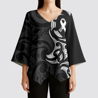 White Ribbon Day New Zealand Kimono Sleeve Blouse Aotearoa Maori Pattern LT14 - Polynesian Pride