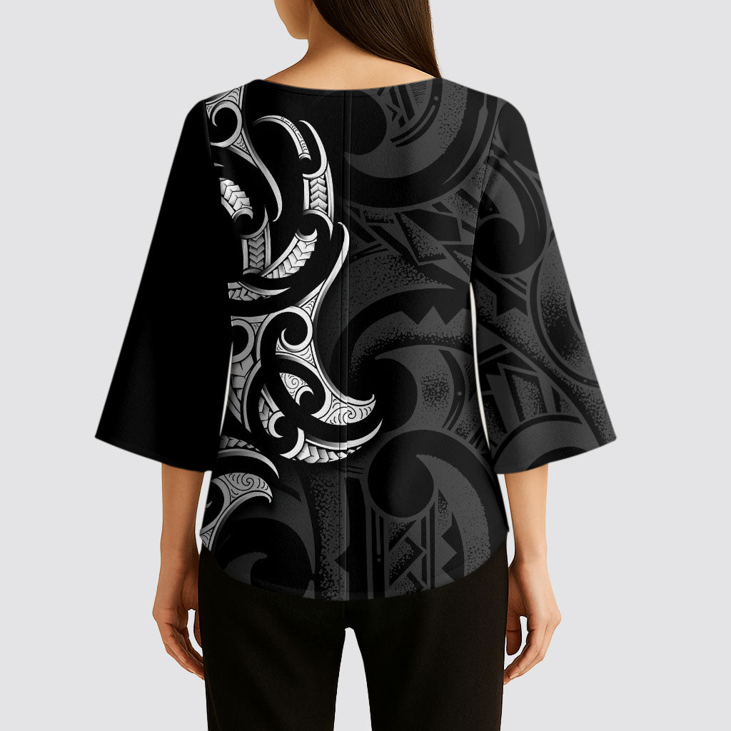 White Ribbon Day New Zealand Kimono Sleeve Blouse Aotearoa Maori Pattern LT14 - Polynesian Pride