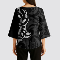 White Ribbon Day New Zealand Kimono Sleeve Blouse Aotearoa Maori Pattern LT14 - Polynesian Pride