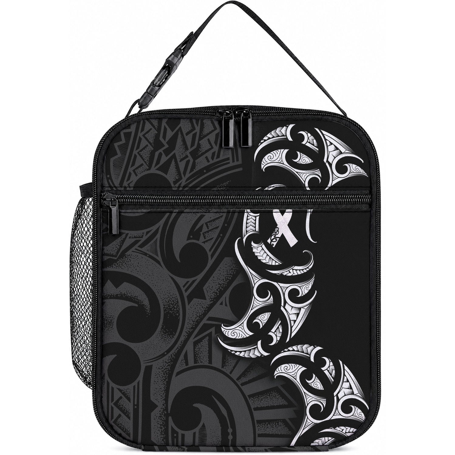 White Ribbon Day New Zealand Lunch Bag Aotearoa Maori Pattern LT14 10.2 × 8.3 × 4.3 inch Black - Polynesian Pride