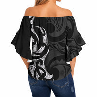 White Ribbon Day New Zealand Off Shoulder Wrap Waist Top Aotearoa Maori Pattern LT14 - Polynesian Pride