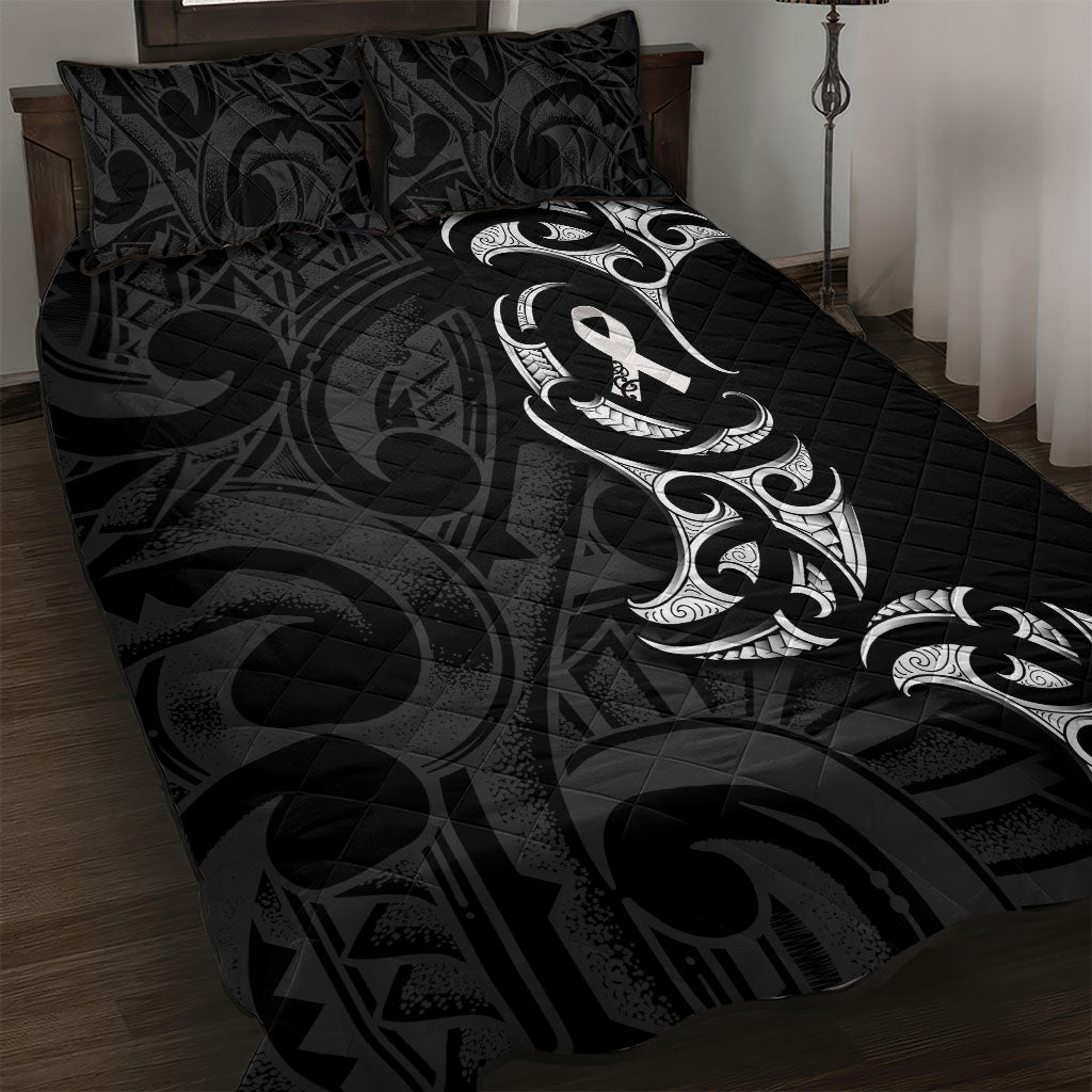 White Ribbon Day New Zealand Quilt Bed Set Aotearoa Maori Pattern LT14 Black - Polynesian Pride