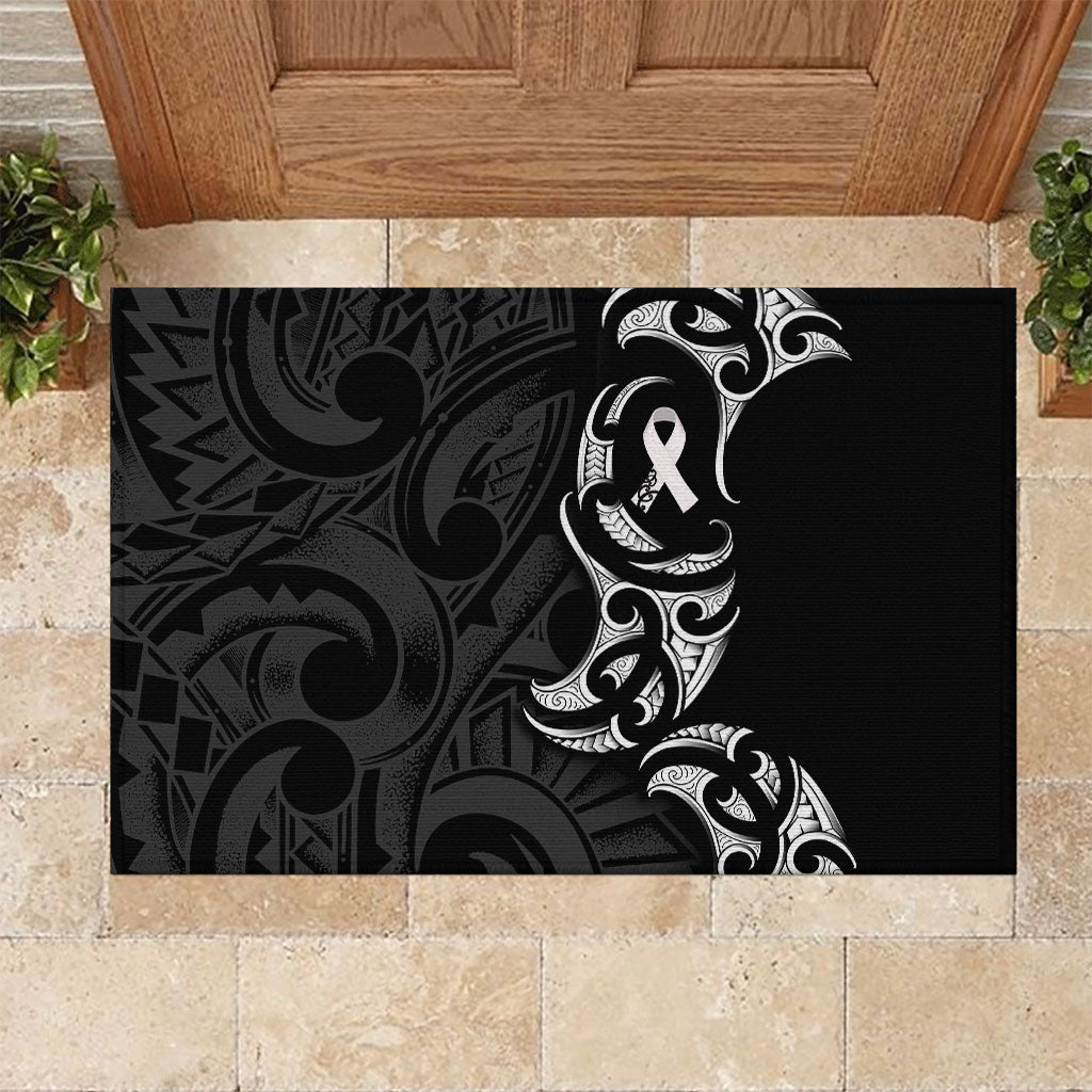 White Ribbon Day New Zealand Rubber Doormat Aotearoa Maori Pattern LT14 Black - Polynesian Pride