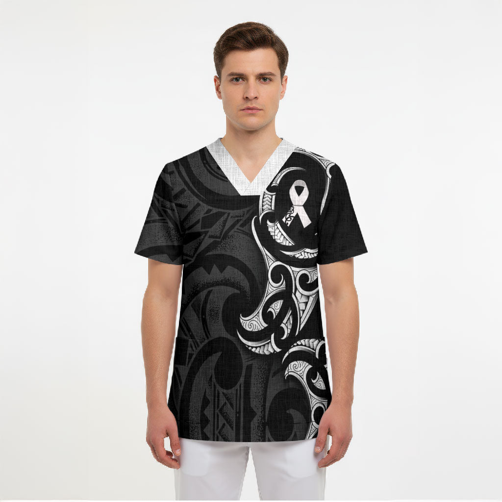 White Ribbon Day New Zealand Scrub Top Aotearoa Maori Pattern LT14 - Polynesian Pride