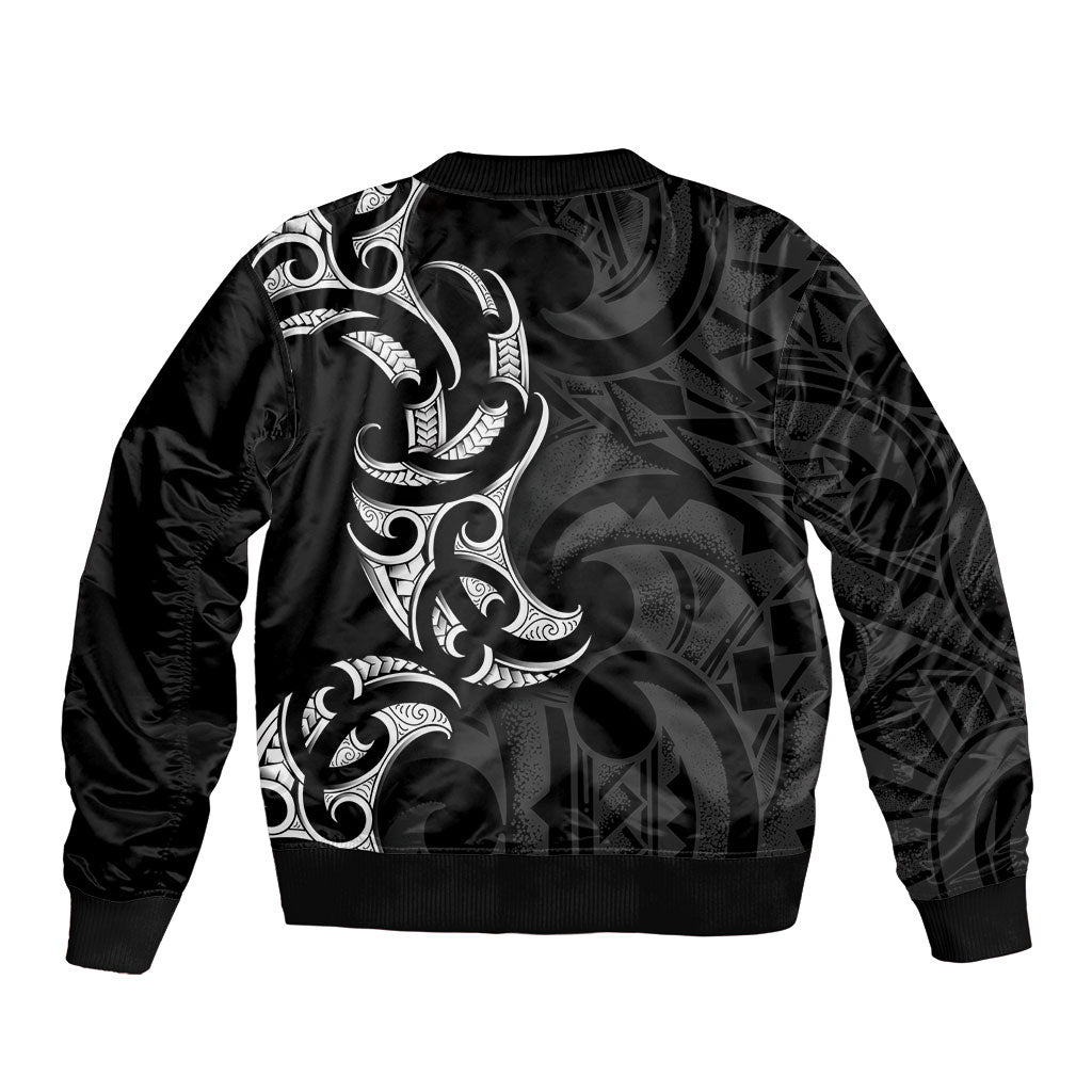 White Ribbon Day New Zealand Sleeve Zip Bomber Jacket Aotearoa Maori Pattern LT14 - Polynesian Pride
