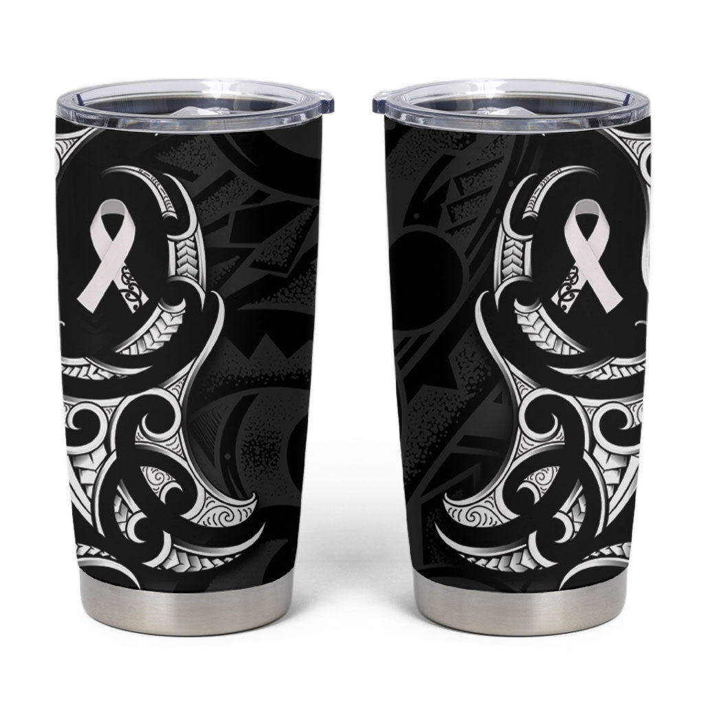 White Ribbon Day New Zealand Tumbler Cup Aotearoa Maori Pattern LT14 Black - Polynesian Pride