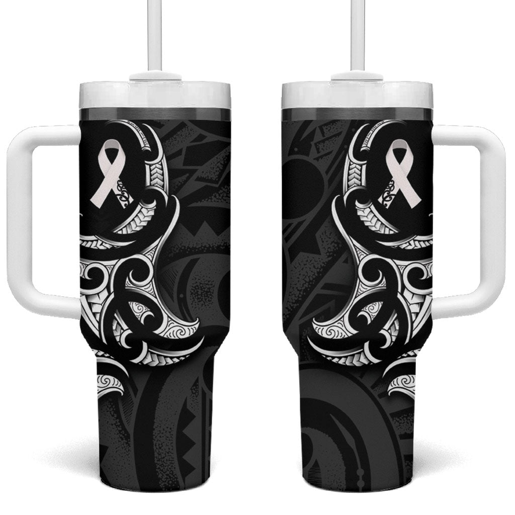 White Ribbon Day New Zealand Tumbler With Handle Aotearoa Maori Pattern LT14 One Size: 40 oz Black - Polynesian Pride