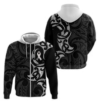 White Ribbon Day New Zealand Zip Hoodie Aotearoa Maori Pattern LT14 - Polynesian Pride