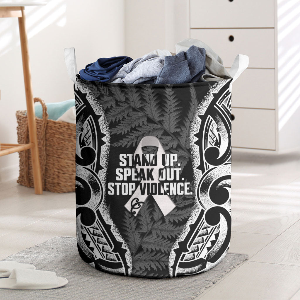 White Ribbon Day New Zealand Laundry Basket Respect Women Maori Pattern Black LT14 Black - Polynesian Pride