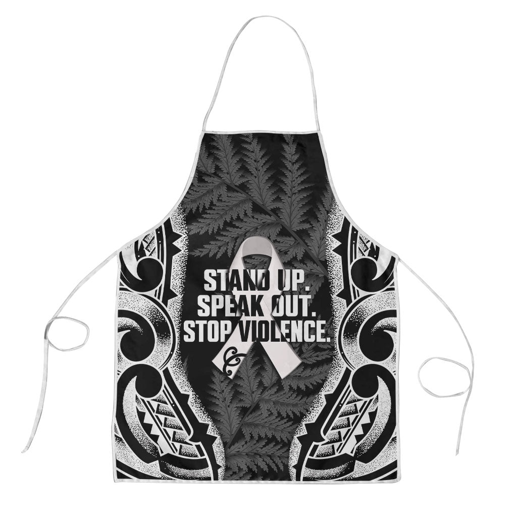 White Ribbon Day New Zealand Apron Respect Women Maori Pattern Black LT14 Black - Polynesian Pride
