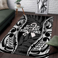 White Ribbon Day New Zealand Area Rug Respect Women Maori Pattern Black LT14 Black - Polynesian Pride