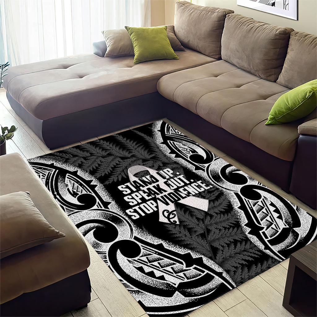 White Ribbon Day New Zealand Area Rug Respect Women Maori Pattern Black LT14 - Polynesian Pride
