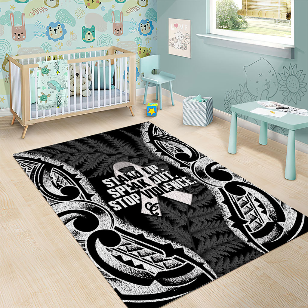 White Ribbon Day New Zealand Area Rug Respect Women Maori Pattern Black LT14 - Polynesian Pride