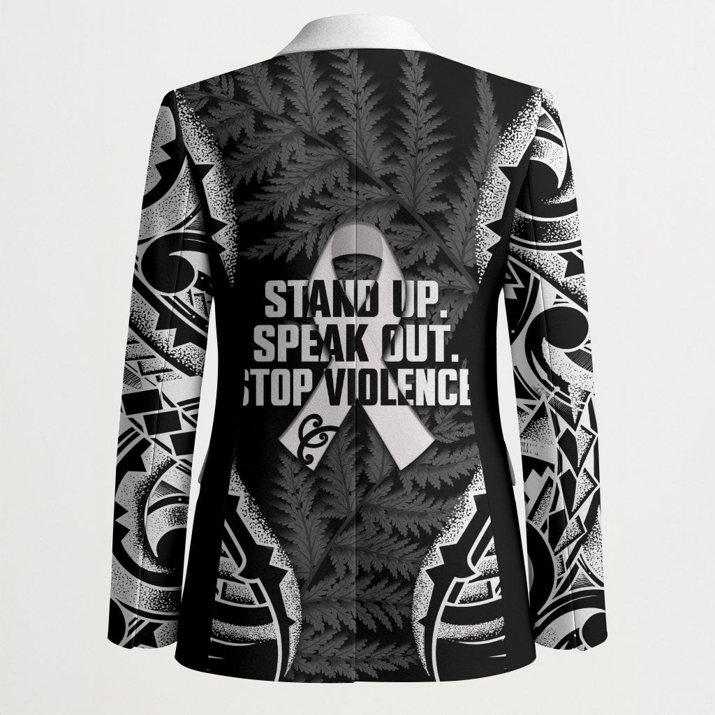White Ribbon Day New Zealand Blazer Respect Women Maori Pattern Black LT14 - Polynesian Pride