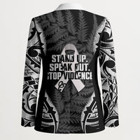 White Ribbon Day New Zealand Blazer Respect Women Maori Pattern Black LT14 - Polynesian Pride