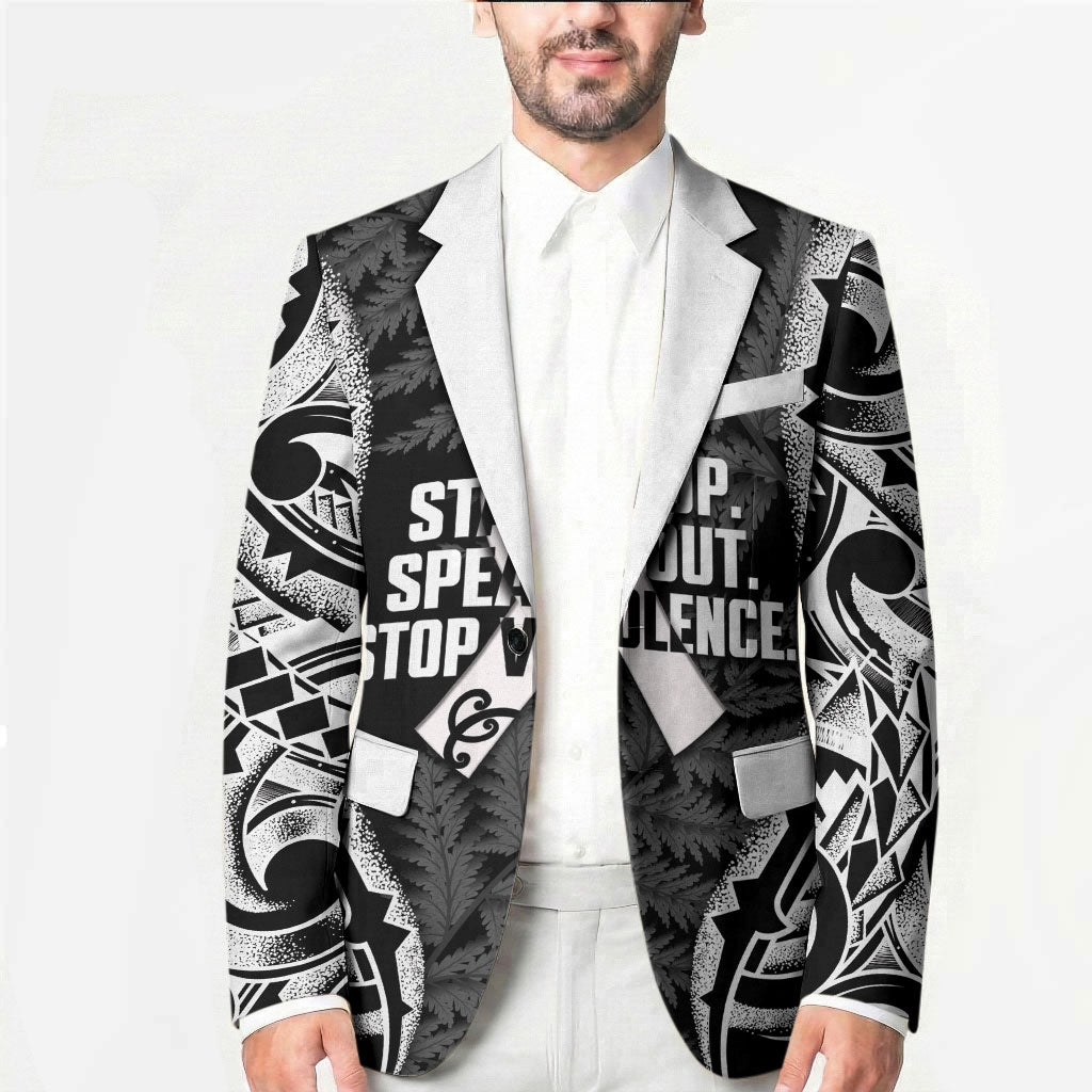 White Ribbon Day New Zealand Blazer Respect Women Maori Pattern Black LT14 - Polynesian Pride